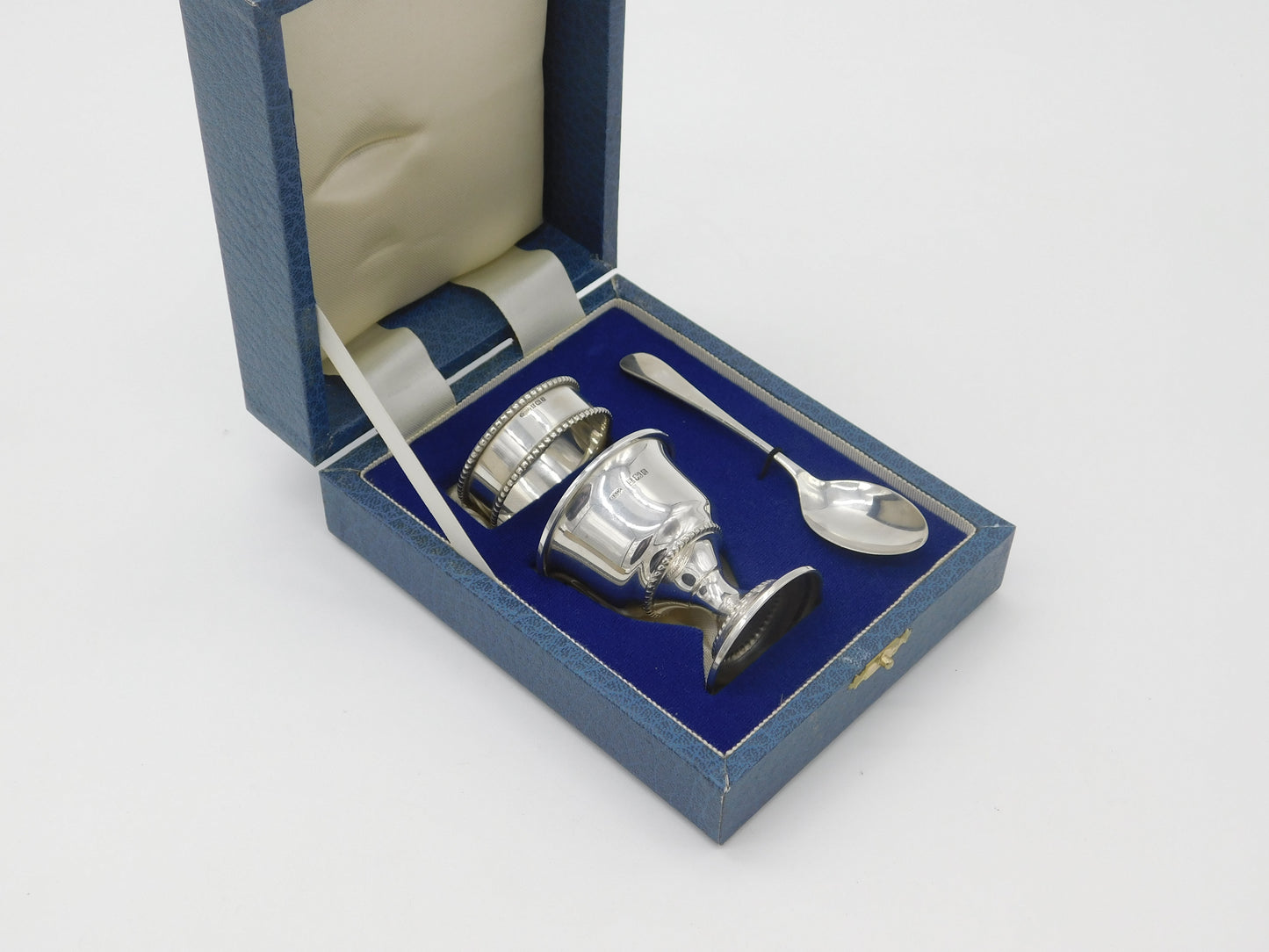 Boxed Sterling Silver Egg Cup & Spoon Christening Set 1991 Birmingham