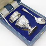 Boxed Sterling Silver Egg Cup & Spoon Christening Set 1991 Birmingham