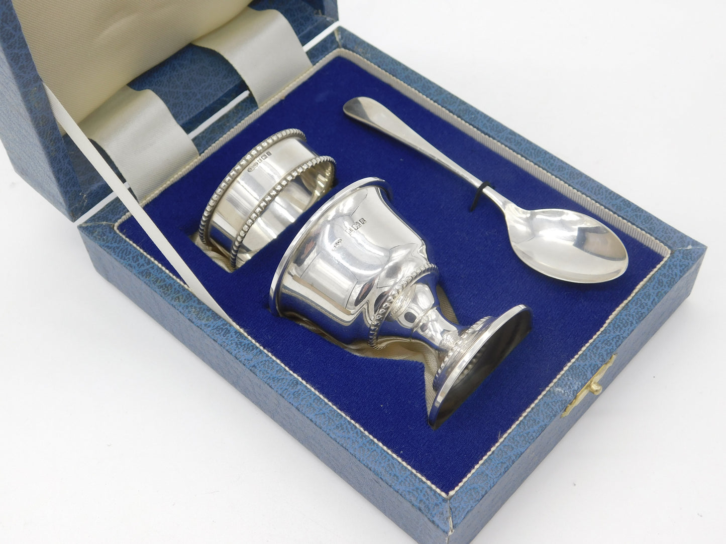 Boxed Sterling Silver Egg Cup & Spoon Christening Set 1991 Birmingham