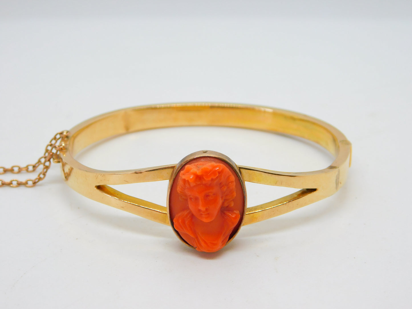 George IV 15ct Gold & Carved Red Coral Cameo Bangle Bracelet Antique c1830