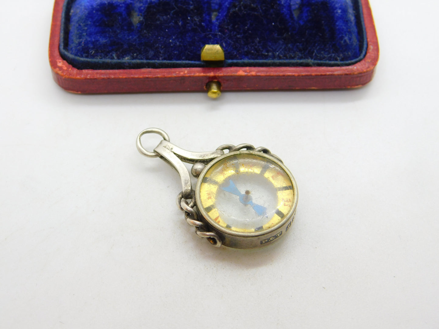 Victorian Sterling Silver Working Compass Fob Pendant 1901 Birmingham Antique