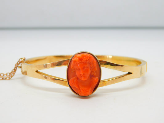 George IV 15ct Gold & Carved Red Coral Cameo Bangle Bracelet Antique c1830