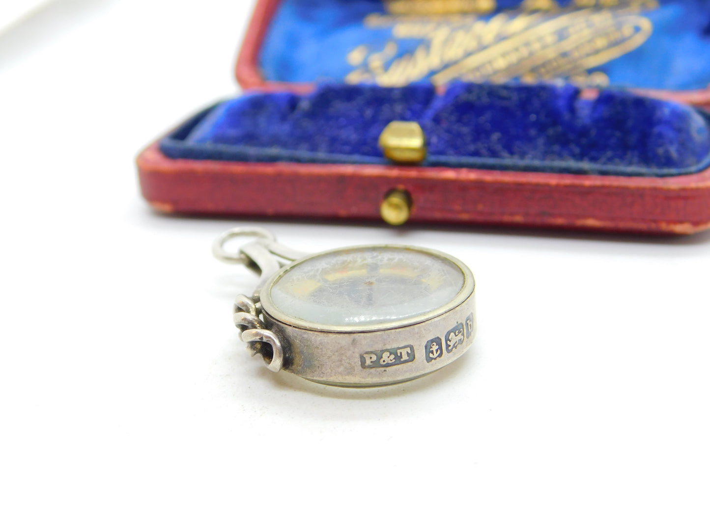 Victorian Sterling Silver Working Compass Fob Pendant 1901 Birmingham Antique