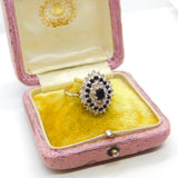Large 9ct Yellow Gold Marquise Sapphire & Diamond Statement Ring c1930 Deco