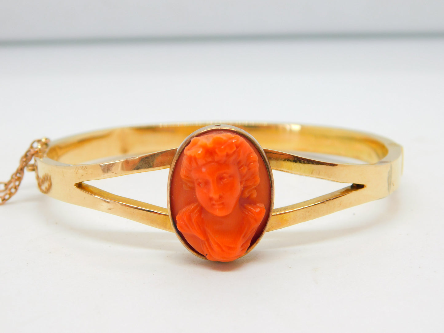 George IV 15ct Gold & Carved Red Coral Cameo Bangle Bracelet Antique c1830