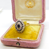 Large 9ct Yellow Gold Marquise Sapphire & Diamond Statement Ring c1930 Deco