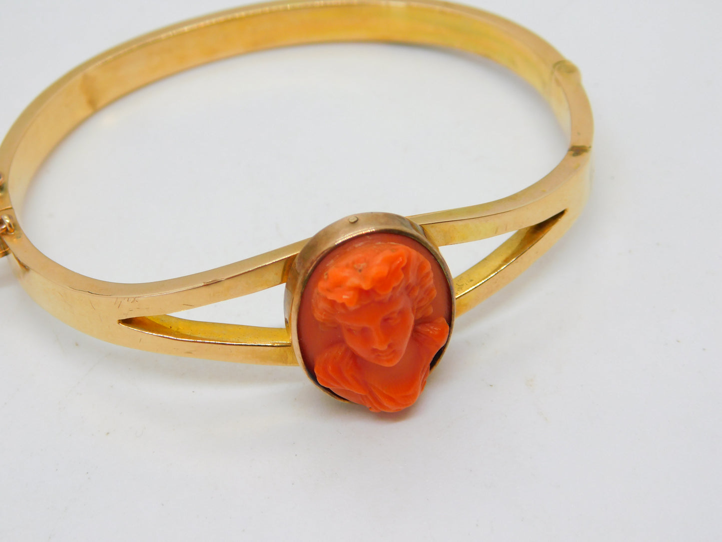George IV 15ct Gold & Carved Red Coral Cameo Bangle Bracelet Antique c1830