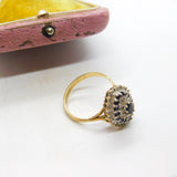 Large 9ct Yellow Gold Marquise Sapphire & Diamond Statement Ring c1930 Deco