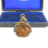 Victorian Snake Pinchbeck Gold & Fire Agate Intaglio Spinner Fob Antique c1860