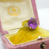 9ct Yellow Gold, Purple Amethyst & Paste Set Band Ring Vintage 1982 Sheffield