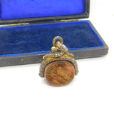 Victorian Snake Pinchbeck Gold & Fire Agate Intaglio Spinner Fob Antique c1860