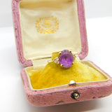 9ct Yellow Gold, Purple Amethyst & Paste Set Band Ring Vintage 1982 Sheffield