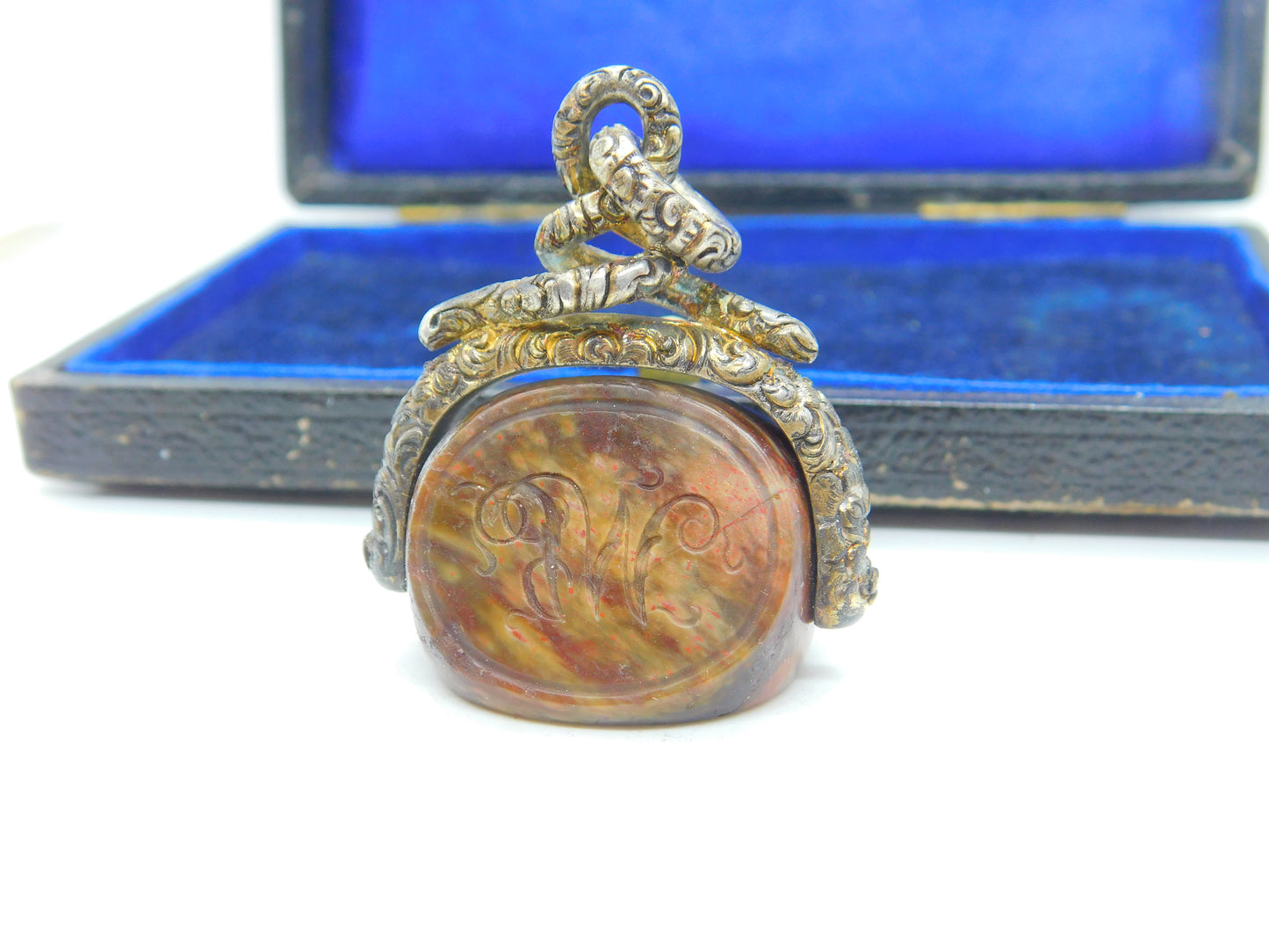 Victorian Snake Pinchbeck Gold & Fire Agate Intaglio Spinner Fob Antique c1860