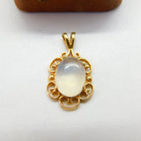 9ct Yellow Gold Floral Pattern Cabochon Moonstone Drop Pendant Vintage c1980