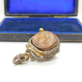 Victorian Snake Pinchbeck Gold & Fire Agate Intaglio Spinner Fob Antique c1860