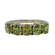 .950 Platinum, Demantoid Garnet & White Sapphire Five-Stone Ring Vintage c1990