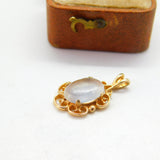 9ct Yellow Gold Floral Pattern Cabochon Moonstone Drop Pendant Vintage c1980
