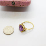 9ct Yellow Gold, Purple Amethyst & Paste Set Band Ring Vintage 1982 Sheffield