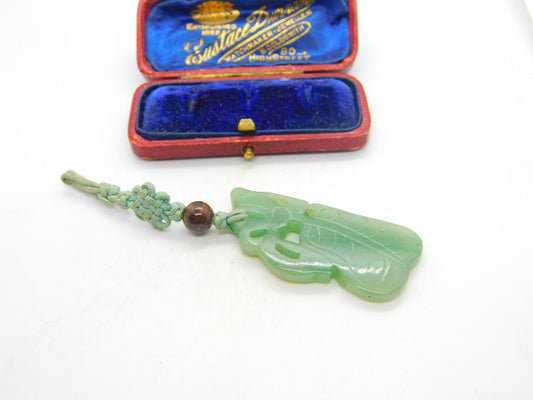 Chinese Carved Green Jade Floral or Leaf Pattern Pendant Keepsake Antique c1900