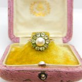 Art Deco 9ct Rose Gold, Pearl & Paste Set Floral Cluster Ring c1920 Antique
