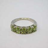 .950 Platinum, Demantoid Garnet & White Sapphire Five-Stone Ring Vintage c1990