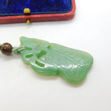 Chinese Carved Green Jade Floral or Leaf Pattern Pendant Keepsake Antique c1900