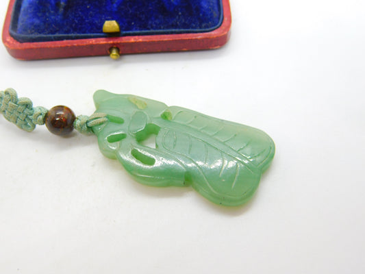 Chinese Carved Green Jade Floral or Leaf Pattern Pendant Keepsake Antique c1900