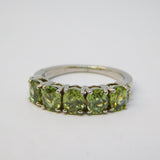 .950 Platinum, Demantoid Garnet & White Sapphire Five-Stone Ring Vintage c1990