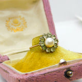 Art Deco 9ct Rose Gold, Pearl & Paste Set Floral Cluster Ring c1920 Antique