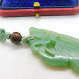 Chinese Carved Green Jade Floral or Leaf Pattern Pendant Keepsake Antique c1900