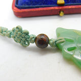 Chinese Carved Green Jade Floral or Leaf Pattern Pendant Keepsake Antique c1900