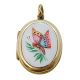 Victorian 9ct Gold Back & Front Enamel Butterfly Sweetheart Locket Antique