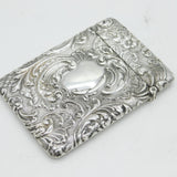 Victorian Sterling Silver Floral Embossed Card Case Antique 1901 Birmingham