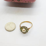 Art Deco 9ct Rose Gold, Pearl & Paste Set Floral Cluster Ring c1920 Antique