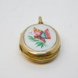 Victorian 9ct Gold Back & Front Enamel Butterfly Sweetheart Locket Antique