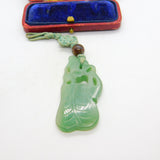 Chinese Carved Green Jade Floral or Leaf Pattern Pendant Keepsake Antique c1900