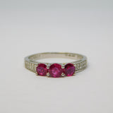 .950 Platinum, Three-Stone Ruby & Diamond Dress Ring Vintage c1990