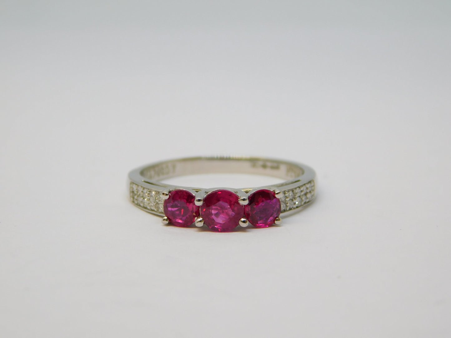 .950 Platinum, Three-Stone Ruby & Diamond Dress Ring Vintage c1990