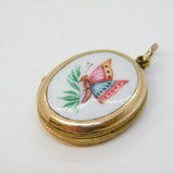Victorian 9ct Gold Back & Front Enamel Butterfly Sweetheart Locket Antique