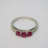 .950 Platinum, Three-Stone Ruby & Diamond Dress Ring Vintage c1990