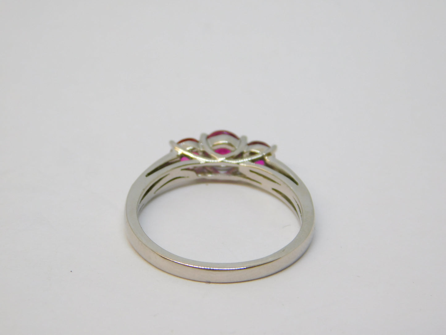 .950 Platinum, Three-Stone Ruby & Diamond Dress Ring Vintage c1990