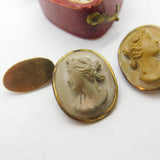 Grand Tour 9ct Gold & Rolled Gold Set Carved Lava Cameo Cufflinks c1820 Antique