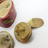 Grand Tour 9ct Gold & Rolled Gold Set Carved Lava Cameo Cufflinks c1820 Antique