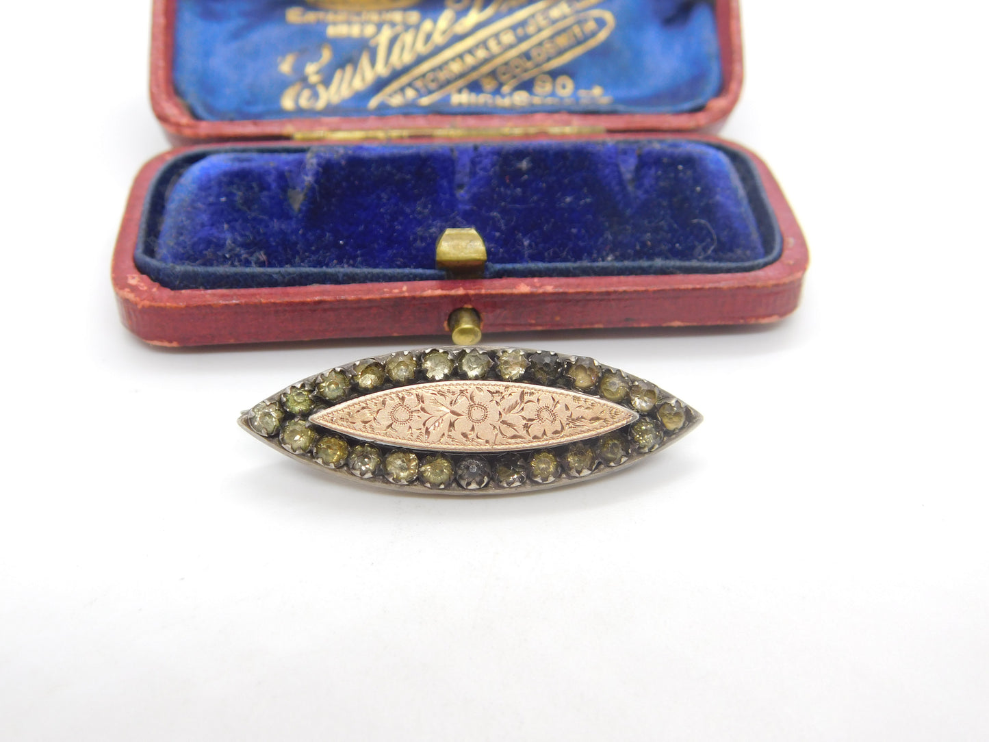 Victorian 9ct Gold, Paste & Sterling Silver Floral Brooch 1896 Chester