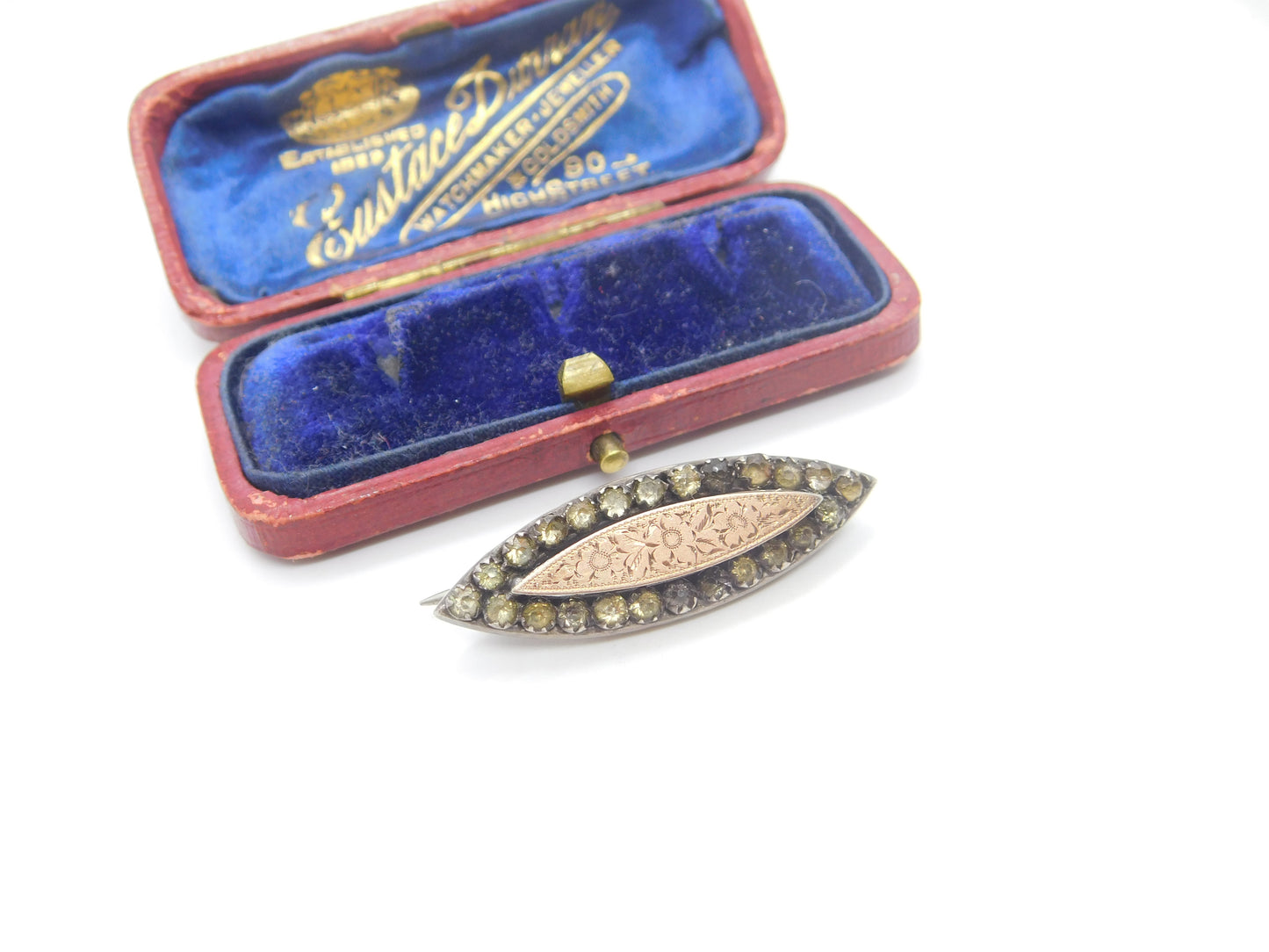 Victorian 9ct Gold, Paste & Sterling Silver Floral Brooch 1896 Chester