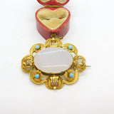 Victorian Pinchbeck Gold, Turquoise & Chalcedony Floral Brooch Antique c1860