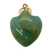 Victorian 9ct Gold Mounted Carved Moss Agate Heart Pendant Antique c1900