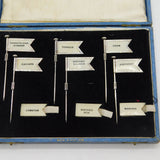 Art Deco Boxed Set of Sterling Silver Sandwich Flags Antique Birmingham 1928