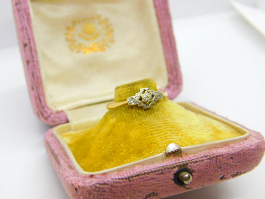 Victorian 18ct Yellow Gold Diamond Set Floral Starburst Pattern Ring c1880