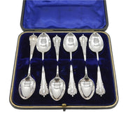 Boxed Edwardian Sterling Silver Art Nouveau Pattern Set of Teaspoons Antique 1903 Birmingham